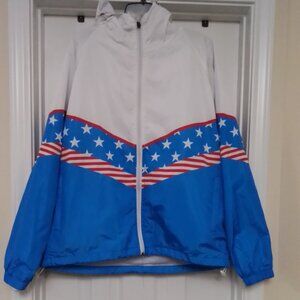 TWIN VISION Red, White, & Blue Windbreaker Hoodie Jacket XXL AFF